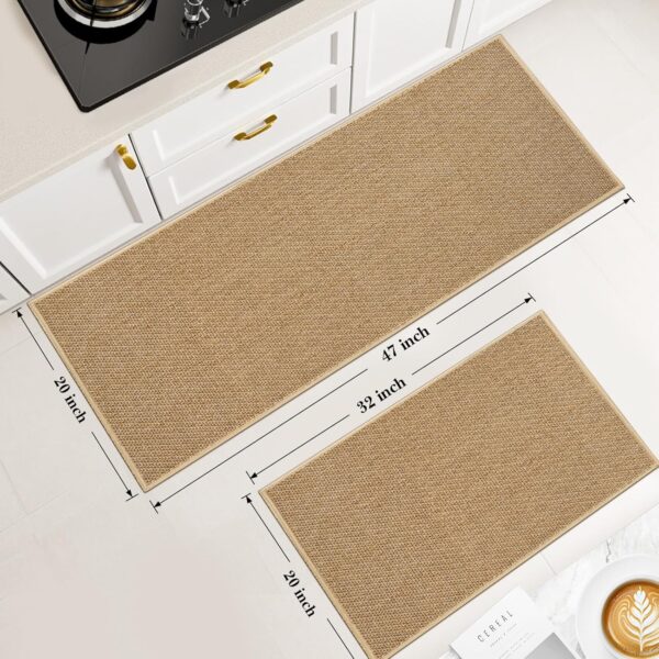 Kitchen Rugs and Mats, Non Slip Washable Set of 2 PCS, Absorbent Kitchen Mats for Floor, Kitchen Runner Rug, Rubber Backing, for Kitchen Decor, Front of Sink(Khaki, 20’’x 32’’+ 20’’x 47’’) 2