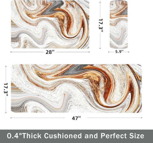 Kitchen Mats for Floor Anti Fatigue Floor Marble Cushioned Memory Foam Non Slip PVC Leather Padded Comfort Standing Rugs Set of 2, 17.3x28+17.3x47 Inch,0.4 Inch Thick 2