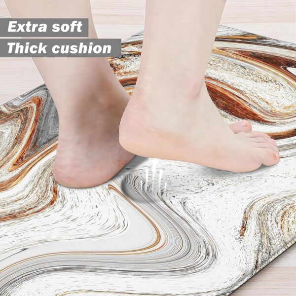Kitchen Mats for Floor Anti Fatigue Floor Marble Cushioned Memory Foam Non Slip PVC Leather Padded Comfort Standing Rugs Set of 2, 17.3x28+17.3x47 Inch,0.4 Inch Thick 3