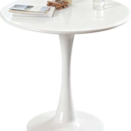 WF1386MAX_1 Round Dining Tulip Table for 4, Mid-Century Modern Table with Sturdy Metal Pedestal for Kitchen, Bistro, Cafe, Leisure (White, 31.5 INCH)
