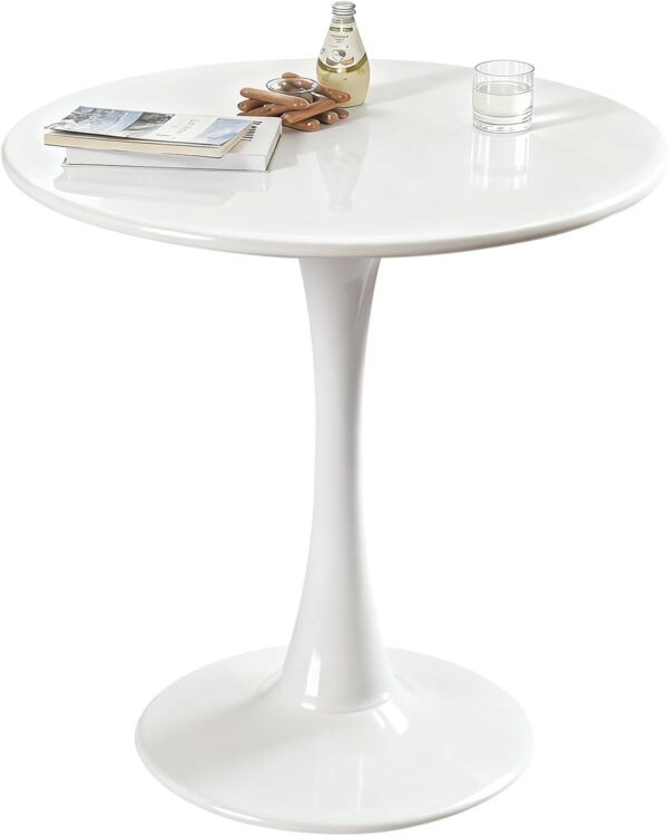 Round Dining Tulip Table for 4, Mid-Century Modern Table with Sturdy Metal Pedestal for Kitchen, Bistro, Cafe, Leisure (White, 31.5 INCH) 1