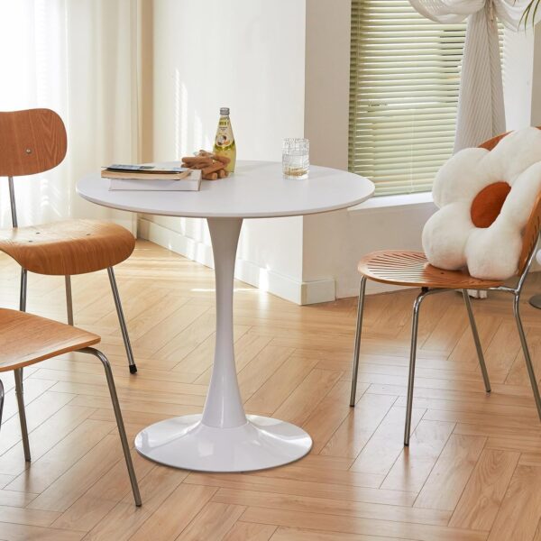 Round Dining Tulip Table for 4, Mid-Century Modern Table with Sturdy Metal Pedestal for Kitchen, Bistro, Cafe, Leisure (White, 31.5 INCH) 2