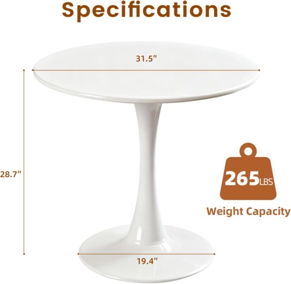 Round Dining Tulip Table for 4, Mid-Century Modern Table with Sturdy Metal Pedestal for Kitchen, Bistro, Cafe, Leisure (White, 31.5 INCH) 3