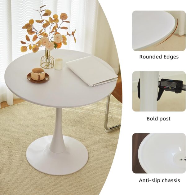 Round Dining Tulip Table for 4, Mid-Century Modern Table with Sturdy Metal Pedestal for Kitchen, Bistro, Cafe, Leisure (White, 31.5 INCH) 4