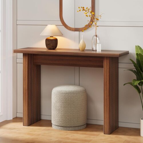 WF1576MAX_1 AVZEAR Mid Century Narrow Entryway Console Table, 43.3" Fluted Wood Couch Table Behind Sofa Long and Skinny for Living Room Hallway Entrance Foyer, Walnut