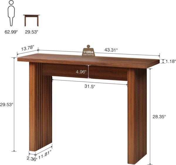 AVZEAR Mid Century Narrow Entryway Console Table, 43.3" Fluted Wood Couch Table Behind Sofa Long and Skinny for Living Room Hallway Entrance Foyer, Walnut 2