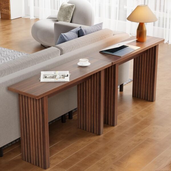 AVZEAR Mid Century Narrow Entryway Console Table, 43.3" Fluted Wood Couch Table Behind Sofa Long and Skinny for Living Room Hallway Entrance Foyer, Walnut 3