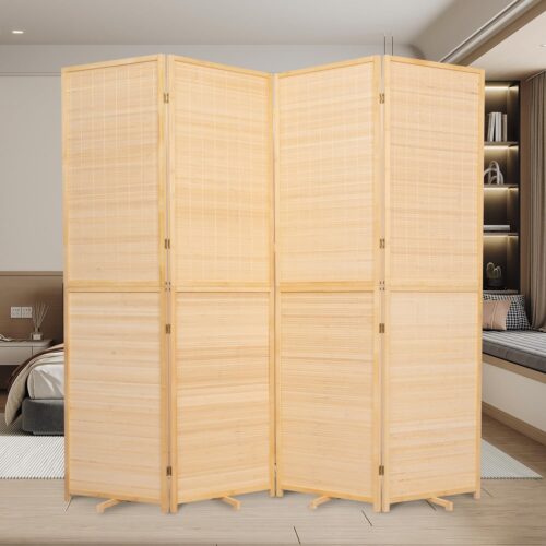 WF1856MAX_1 Bamboo Room Divider Folding Privacy Screens, Wall Divider for Room Separation, Portable Room Partitions and Dividers, 5.6FT Bamboo Mesh Woven Room Divider Panel (Beige, 4 Panel)