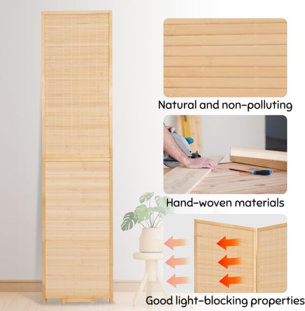 Bamboo Room Divider Folding Privacy Screens, Wall Divider for Room Separation, Portable Room Partitions and Dividers, 5.6FT Bamboo Mesh Woven Room Divider Panel (Beige, 4 Panel) 3