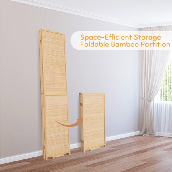 Bamboo Room Divider Folding Privacy Screens, Wall Divider for Room Separation, Portable Room Partitions and Dividers, 5.6FT Bamboo Mesh Woven Room Divider Panel (Beige, 4 Panel) 4