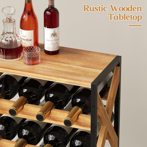 20 Bottle Wine Rack Freestanding Floor with Wood Top,Wobble-Free 5 Tier Wine Display Storage Stand Shelf,Stackable Modular Wine Bottle Holder Rack for Kitchen,Cellar,Living Room 4