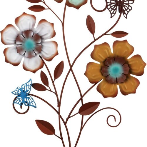 WF2380MAX_1 Moxweyeni Tricolor Flower Wall Decor Vintage Metal Wall Art Decor Rustic Hanging Flowers Decorative Metal Floral Art for Home Living Room Bathroom Indoor Outdoor, 15 x 9.1 Inch(1 Piece)