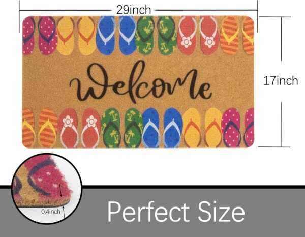 Hello Summer Entrance Welcome Doormat - Flip Flops Decorative Non-Slip Seasonal Coir Doormat for Indoor Outdoor 17" X 29" 3