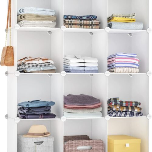 Closet Organizer, 12 Cube Closet Organizers and Storage, Portable Closet Shelves Clothing Storage, White