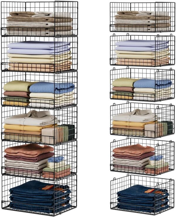 Yociyoga 6-Tier Stackable Closet Organizers and Storage Shelves, Closet Shelf Organizer Basket Bins, Foldable Sweater Storage for Clothes Organizer System, Black(Patent No. 30022416) 1