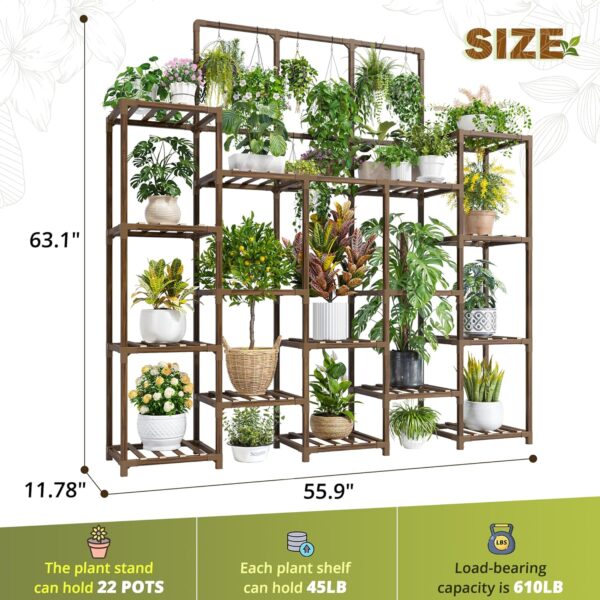 EnHomee Plant Stand Indoor Tall Plant Stand Outdoor Large Wood Plants Shelf with 18-22 Pots for Patio, Living Room, Garden, Balcony, 55.9" Wx63.1 Hx11.78 D 2