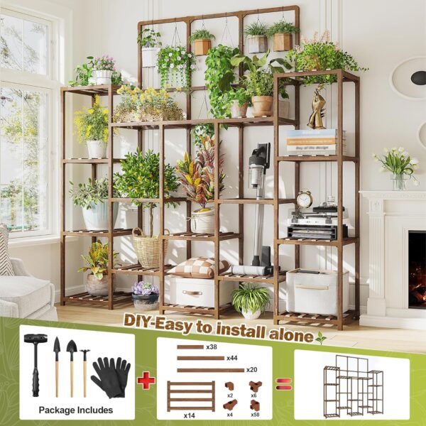 EnHomee Plant Stand Indoor Tall Plant Stand Outdoor Large Wood Plants Shelf with 18-22 Pots for Patio, Living Room, Garden, Balcony, 55.9" Wx63.1 Hx11.78 D 3