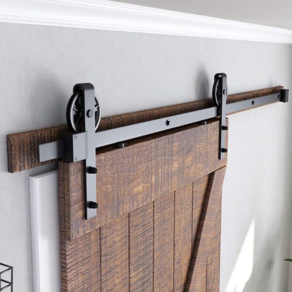 SMARTSTANDARD 6.6ft Heavy Duty Sliding Barn Door Hardware Kit, Black, (Whole Set Includes 1x Pull Handle Set & 1x Floor Guide) Fit 36"-40" Wide Door Panel (Big Industrial Wheel Hangers) 3