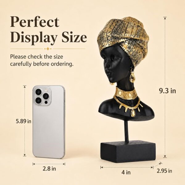 African Statue and Sculptures for Home Decorations, African Art Tribal Lady Figurines Head Statues, American Bust Statue, Home Decor Accent, Suitable for Living Room, Office, Desktop Decor 2