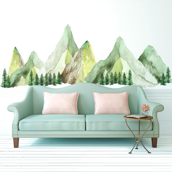 Large Mountain Wall Decals, Green Pine Tree Peel and Stick Vinyl Wall Stickers & Murals, Removable Home Room Wall Decor for Bedroom Living Room Bedroom Classroom Office Nursery 1