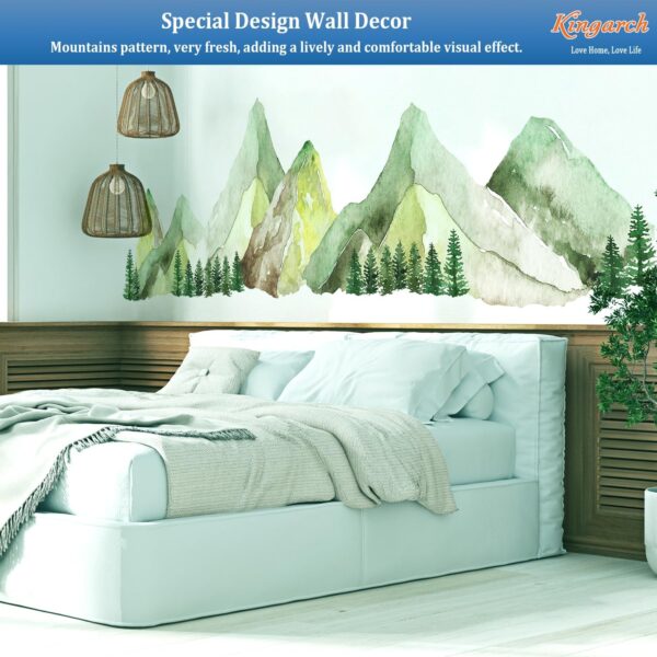 Large Mountain Wall Decals, Green Pine Tree Peel and Stick Vinyl Wall Stickers & Murals, Removable Home Room Wall Decor for Bedroom Living Room Bedroom Classroom Office Nursery 2