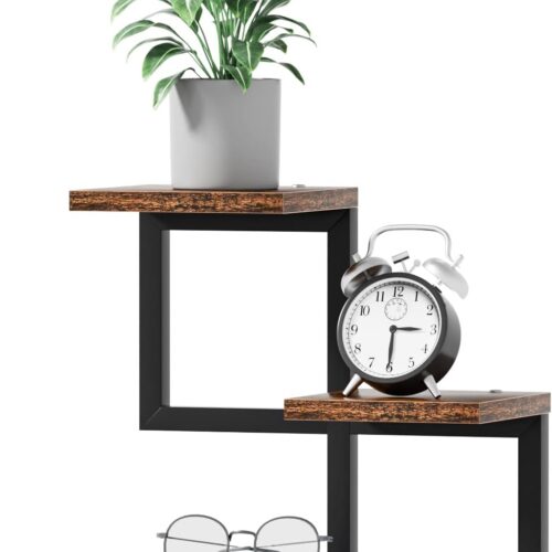 WF5324MAX_1 Gannyfer Office Decor Desk Shelf Organizer - Wood Desktop Shelf, Freestanding Desk Hutch, 3 Tier Storage Display Rack, Small Bookshelf with Metal Frame for Books/Plants/Toys (Rustic Brown Black)