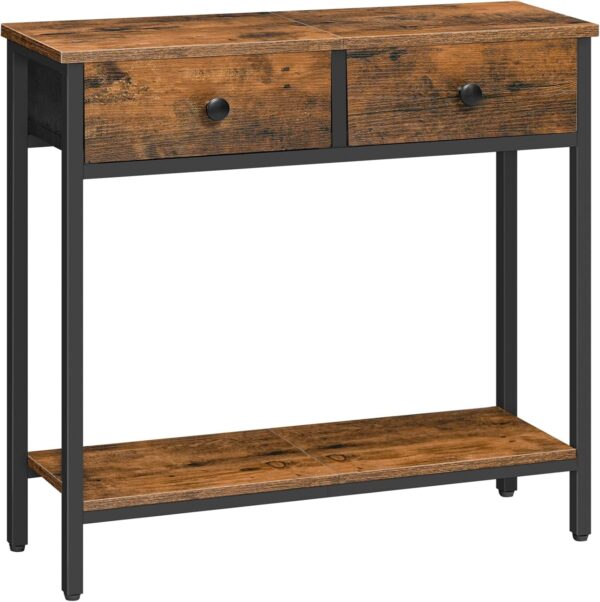 HOOBRO 29.5" Narrow Console Table with 2 Fabric Drawers, Small Entryway Table with 2-Tier Storage Shelves, Sofa Table, Behind Couch Table, for Living Room, Hallway, Rustic Brown and Black BF71XG01 1