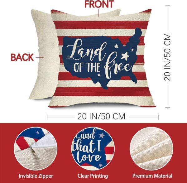4th of July Patriotic American Flag Stars and Stripes Decorative Throw Pillow Cover 20 x 20 Set of 4, America Land of The Free Porch Outdoor Home Decor Freedom USA Polka Dots Cushion Case 2