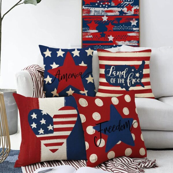 4th of July Patriotic American Flag Stars and Stripes Decorative Throw Pillow Cover 20 x 20 Set of 4, America Land of The Free Porch Outdoor Home Decor Freedom USA Polka Dots Cushion Case 4