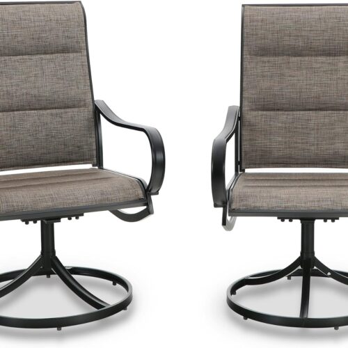 WF6836MAX_1 PHI VILLA Outdoor Swivel Patio Dining Chairs Set of 2, All Weather Patio Chair with Padded Textilene & Metal Frame for Outdoor Poolside Lawn Garden, Brown