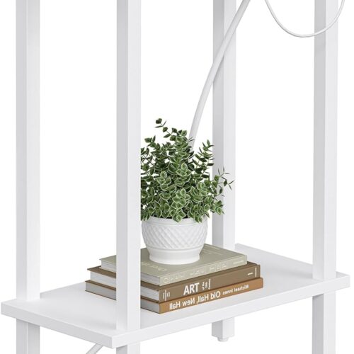 WF7665MAX_1 TUTOTAK Small End Table with Charging Station, Narrow Side Table with USB Ports and Outlets, Skinny Sofa Table, Slim Nightstand, Living Room, Bed Room, White TB01BW060