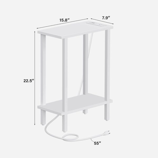TUTOTAK Small End Table with Charging Station, Narrow Side Table with USB Ports and Outlets, Skinny Sofa Table, Slim Nightstand, Living Room, Bed Room, White TB01BW060 3