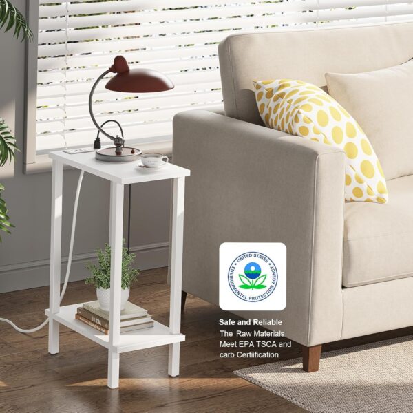 TUTOTAK Small End Table with Charging Station, Narrow Side Table with USB Ports and Outlets, Skinny Sofa Table, Slim Nightstand, Living Room, Bed Room, White TB01BW060 4
