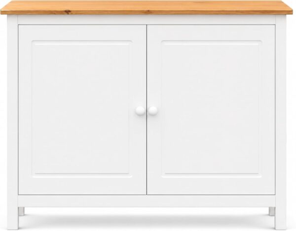 From the Tree Furniture 44" Wide White & Pine Top Solid Pine Shaker Sideboard Buffet Cabinet — 2 Doors Adjustable Shelf — No Drawer · Anti-Tip Included — Two-Tone Farmhouse Finish 3