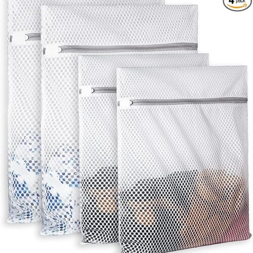 1 Extra Large Honeycomb Mesh Laundry Bag125gsm Net Fabric Durable and Reusable Delicate Wash Bag,Travel Organization Bag for Lingerie,Clothes,Jeans,Bath Towel,Sock (Set of 4(2L+2XL))