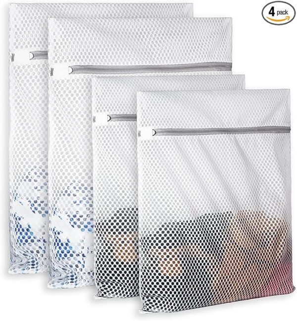 Extra Large Honeycomb Mesh Laundry Bag125gsm Net Fabric Durable and Reusable Delicate Wash Bag,Travel Organization Bag for Lingerie,Clothes,Jeans,Bath Towel,Sock (Set of 4(2L+2XL)) 1