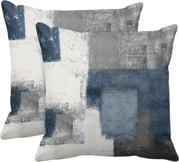 Set of 2 Throw Pillow Covers Modern Abstract Painting Blue White and Gray Decorative Sofa Pillow Cases Home Decor Standard Square 18x18 Inches Pillowcases 1
