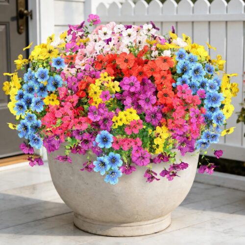 Artificial Flowers for Outdoors, 16 Bundles UV Resistant Fake Outdoor Flowers, Realistic Spring Decor for Planters, Porch, Home and Garden Decoration (Mixed Colors)