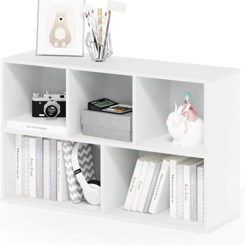 Furinno LUDER Book Shelf, 5-Cube Bookshelf, Reversible Bookcase, 9.4 x 19.5 x 31.5, Easy Assembly, for Living Room, Bedroom, Home Office, White