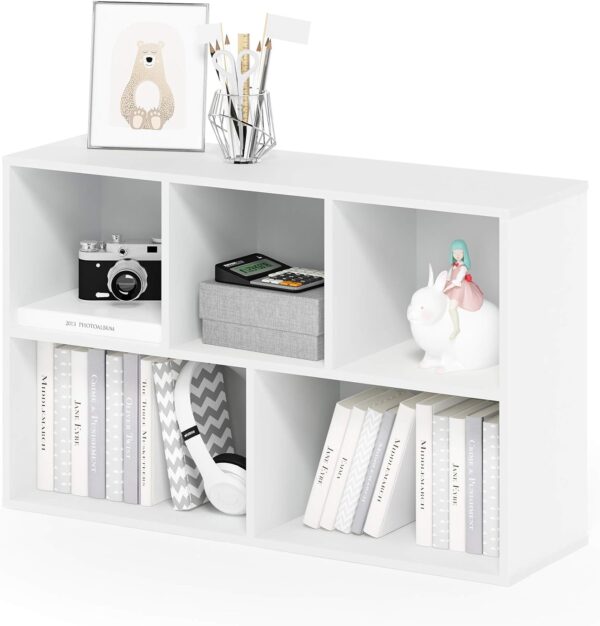 Furinno LUDER Book Shelf, 5-Cube Bookshelf, Reversible Bookcase, 9.4 x 19.5 x 31.5, Easy Assembly, for Living Room, Bedroom, Home Office, White 1