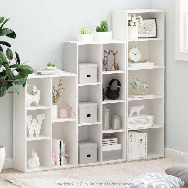 Furinno LUDER Book Shelf, 5-Cube Bookshelf, Reversible Bookcase, 9.4 x 19.5 x 31.5, Easy Assembly, for Living Room, Bedroom, Home Office, White 2