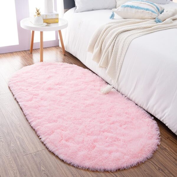 Noahas Fluffy Pink Rugs for Bedroom Girls,2.6' x 5.3' Oval Shaggy Fuzzy Living Room Carpet,Soft Area Rugs for Kids Room,Thick Plush Bedside Nursery Rug,Cute Room Decor for Teen Girls 1