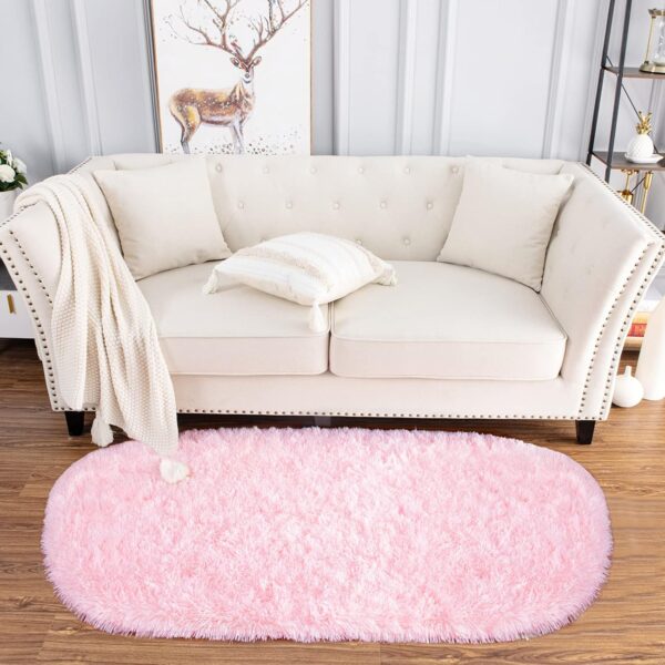 Noahas Fluffy Pink Rugs for Bedroom Girls,2.6' x 5.3' Oval Shaggy Fuzzy Living Room Carpet,Soft Area Rugs for Kids Room,Thick Plush Bedside Nursery Rug,Cute Room Decor for Teen Girls 2