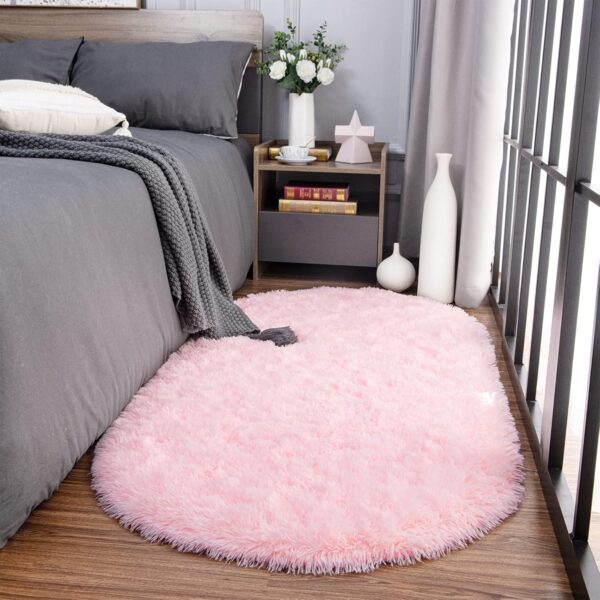Noahas Fluffy Pink Rugs for Bedroom Girls,2.6' x 5.3' Oval Shaggy Fuzzy Living Room Carpet,Soft Area Rugs for Kids Room,Thick Plush Bedside Nursery Rug,Cute Room Decor for Teen Girls 3