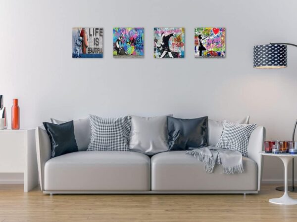 Biufo Banksy Canvas Wall Art Artwork Graffiti Street Print Pictures for Bedroom Living Room Wall Decor (12"x12"x4Pcs) 2