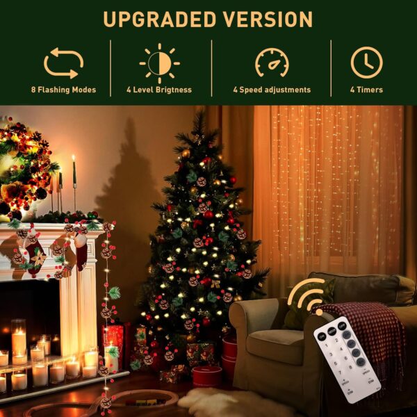 Christmas Garland with Lights, 9.8 Ft 60 LED Red Berry Pine Cone Battery Operated Christmas Garland with 8 Modes Remote for Fireplace Stairs Table Door Wall Xmas Tree Indoor/Outdoor Decor 2