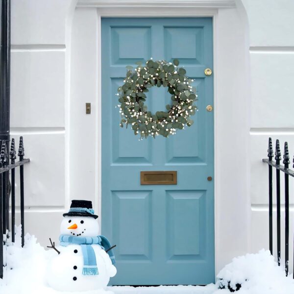 Green Eucalyptus Wreath 22inch Greenery Wreaths for Front Door Artificial Winter Wreath with Green Eucalyptus Leaves White Berries for Winter Christmas Window Wall Indoor Holiday Decoration 2