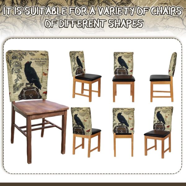 Moukeren 6 Pcs Gothic Chair Cover Set Gothic Halloween Decor Stretch Dining Chair Back Covers Skeleton Black Cat Bat Owl Seat Covers Horror Home Farmhouse Dining Seat Protector for Kitchen Decor 3