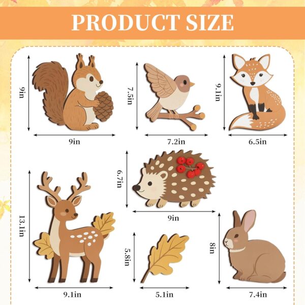 JarThenaAMCS 7 Pcs Fall Woodland Wall Decor Autumn Forest Animal Jungle Theme Hanging Wood Ornament Cute Safari Wall Art Sign Carved for Home Living Room Bedroom Nursery Farmhouse Thanksgiving Decor 2