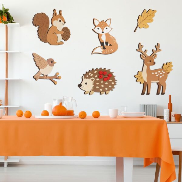 JarThenaAMCS 7 Pcs Fall Woodland Wall Decor Autumn Forest Animal Jungle Theme Hanging Wood Ornament Cute Safari Wall Art Sign Carved for Home Living Room Bedroom Nursery Farmhouse Thanksgiving Decor 4